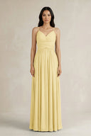A - Line Pleated Spaghetti Strap Chiffon Bridesmaid Dress in Pastel Yellow - KissProm Bridesmaid Dresses