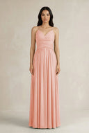A - Line Pleated Spaghetti Strap Chiffon Bridesmaid Dress in Rose Petal - KissProm Bridesmaid Dresses