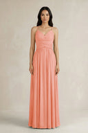 A - Line Pleated Spaghetti Strap Chiffon Bridesmaid Dress in Rosette - KissProm Bridesmaid Dresses