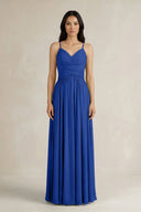 A - Line Pleated Spaghetti Strap Chiffon Bridesmaid Dress in Royal Blue - KissProm Bridesmaid Dresses