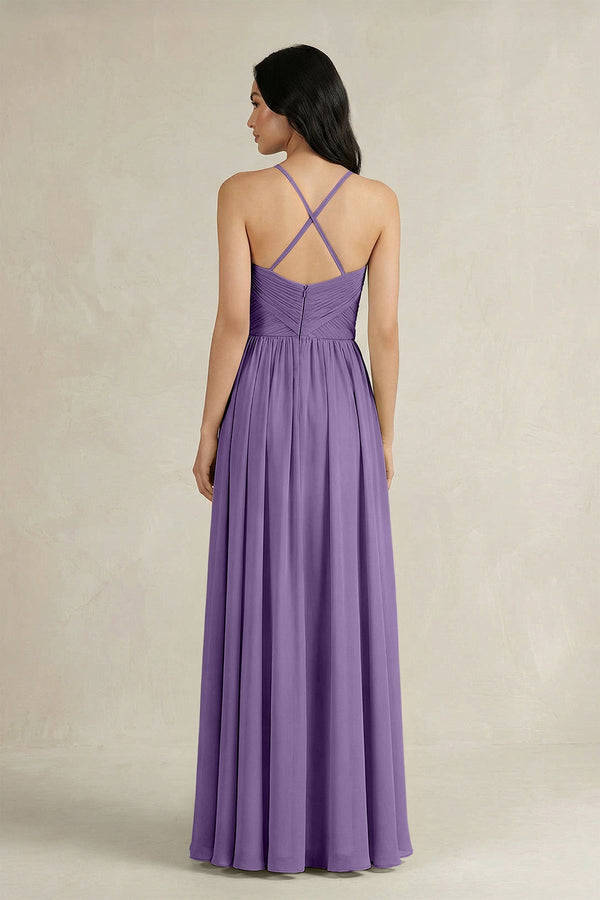 A - Line Pleated Spaghetti Strap Chiffon Bridesmaid Dress in Tahiti - KissProm Bridesmaid Dresses