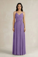 A - Line Pleated Spaghetti Strap Chiffon Bridesmaid Dress in Tahiti - KissProm Bridesmaid Dresses