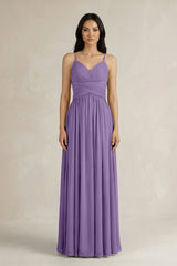 A - Line Pleated Spaghetti Strap Chiffon Bridesmaid Dress in Tahiti - KissProm Bridesmaid Dresses