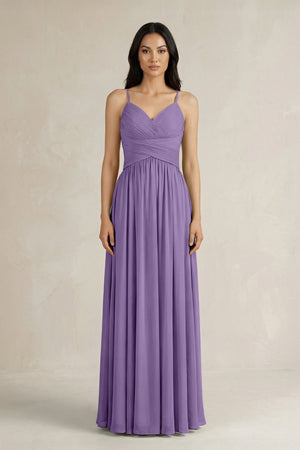 A - Line Pleated Spaghetti Strap Chiffon Bridesmaid Dress in Tahiti - KissProm Bridesmaid Dresses