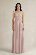 A - Line Pleated Spaghetti Strap Chiffon Bridesmaid Dress in Toffee - KissProm Bridesmaid Dresses