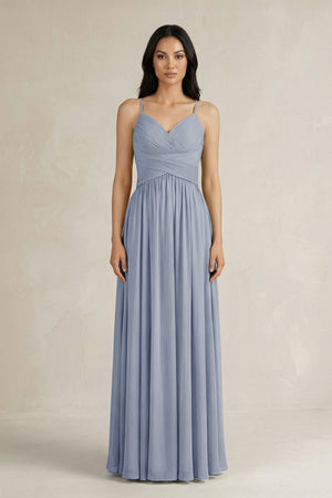 A - Line Pleated Spaghetti Strap Chiffon Bridesmaid Dress in Twilight - KissProm Bridesmaid Dresses