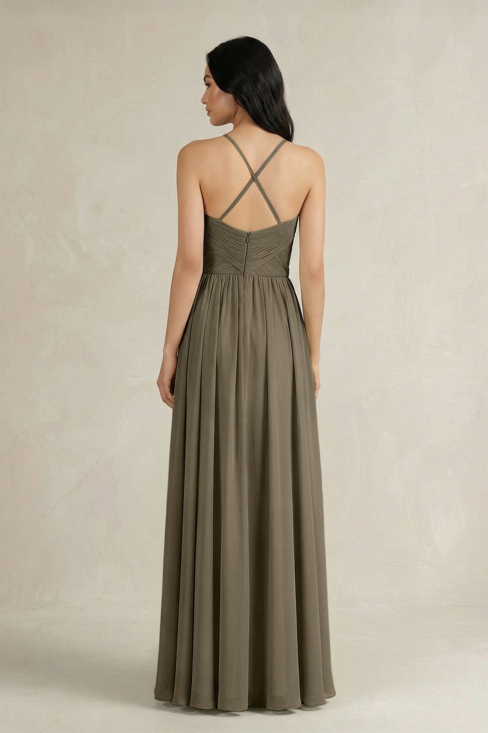 A - Line Pleated Spaghetti Strap Chiffon Bridesmaid Dress in Willow Green - KissProm Bridesmaid Dresses