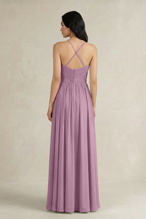 A - Line Pleated Spaghetti Strap Chiffon Bridesmaid Dress in Wisteria - KissProm Bridesmaid Dresses
