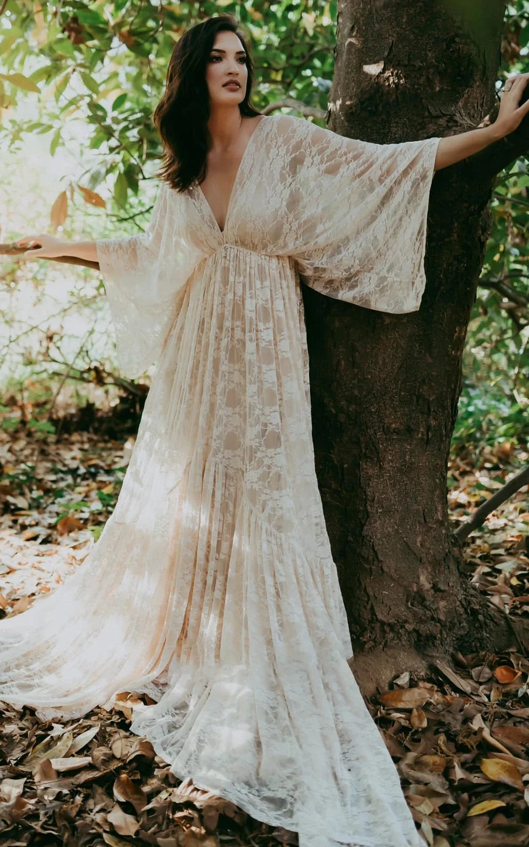 A-Line Plunging Neckline Lace Wedding Dress With Open Back, White-Nude / 10 A-Line Plunging Neckline Lace Wedding Dress With Open Back, White-Nude / 10