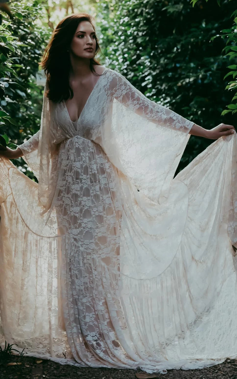 Elysia | A-Line Plunging Neckline Lace Wedding Dress With Open Back