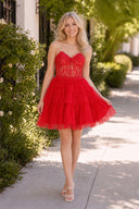 A-Line Sweetheart Lace Short Homecoming Dress-KissProm