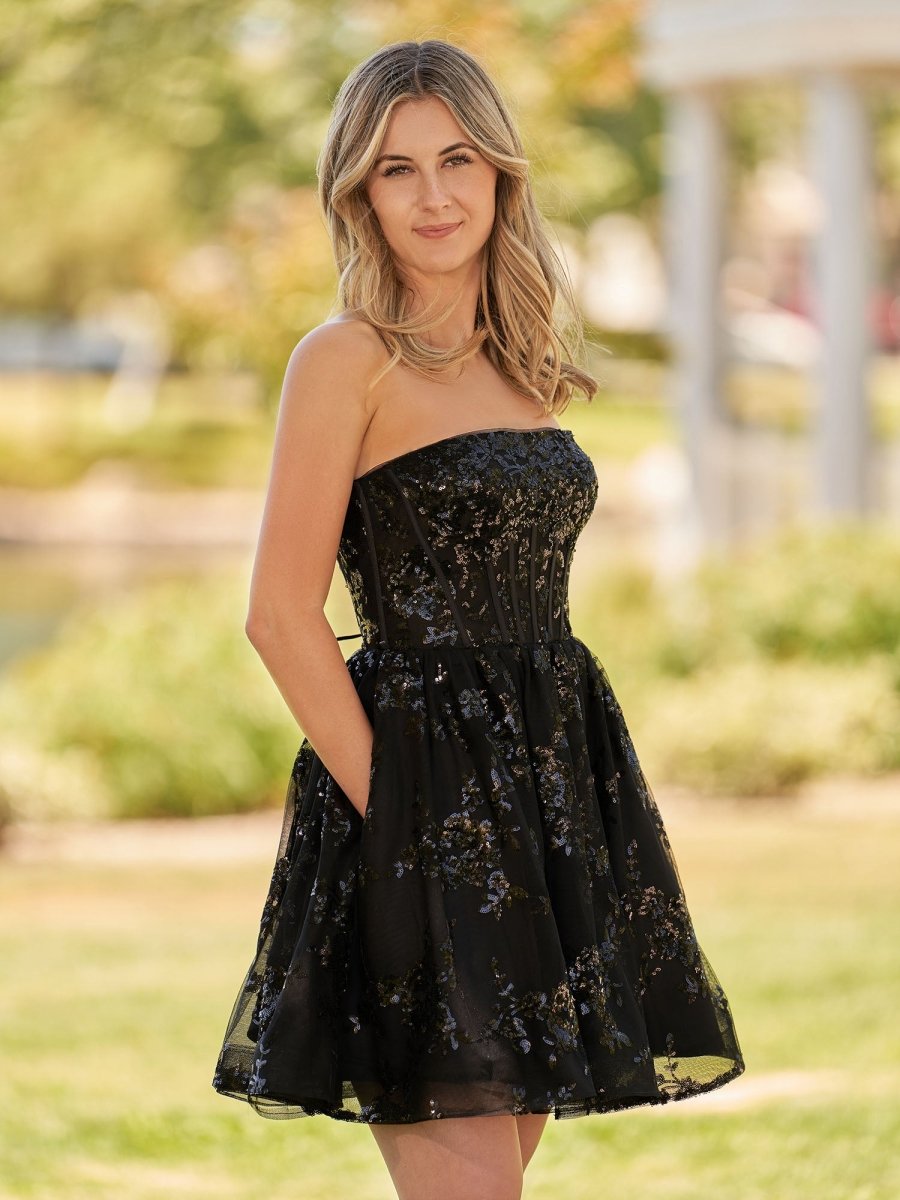 Ivette | A - Line Red Short Homecoming Dress with Sequins - KissProm