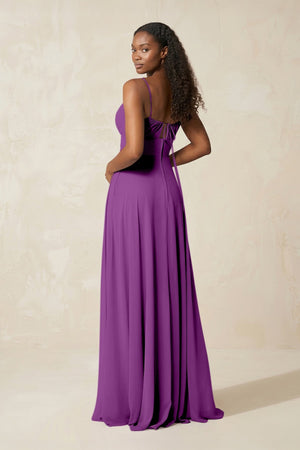 A - Line Ruched Chiffon Spaghetti Strap Bridesmaid Dress in Amethyst - KissProm Bridesmaid Dresses