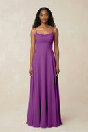 A - Line Ruched Chiffon Spaghetti Strap Bridesmaid Dress in Amethyst - KissProm Bridesmaid Dresses