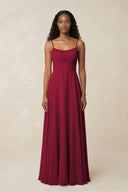 A - Line Ruched Chiffon Spaghetti Strap Bridesmaid Dress in Berry - KissProm Bridesmaid Dresses