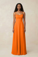 A - Line Ruched Chiffon Spaghetti Strap Bridesmaid Dress in Cinnamon - KissProm Bridesmaid Dresses