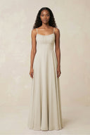 A - Line Ruched Chiffon Spaghetti Strap Bridesmaid Dress in Dove Gray - KissProm Bridesmaid Dresses