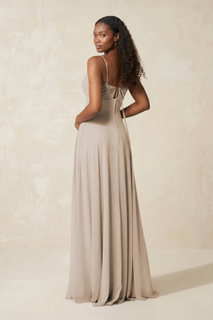 A - Line Ruched Chiffon Spaghetti Strap Bridesmaid Dress in Frost - KissProm Bridesmaid Dresses