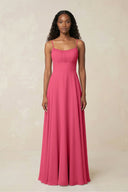 A - Line Ruched Chiffon Spaghetti Strap Bridesmaid Dress in Fuchsia - KissProm Bridesmaid Dresses