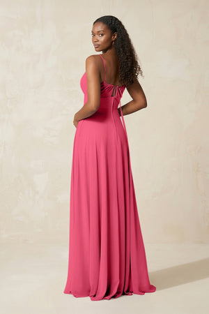 A - Line Ruched Chiffon Spaghetti Strap Bridesmaid Dress in Fuchsia - KissProm Bridesmaid Dresses