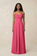 A - Line Ruched Chiffon Spaghetti Strap Bridesmaid Dress in Fuchsia - KissProm Bridesmaid Dresses