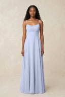 A - Line Ruched Chiffon Spaghetti Strap Bridesmaid Dress in Ice - KissProm Bridesmaid Dresses
