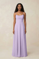A - Line Ruched Chiffon Spaghetti Strap Bridesmaid Dress in Lavender - KissProm Bridesmaid Dresses