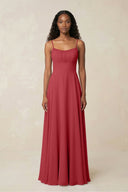 A - Line Ruched Chiffon Spaghetti Strap Bridesmaid Dress in Merlot - KissProm Bridesmaid Dresses