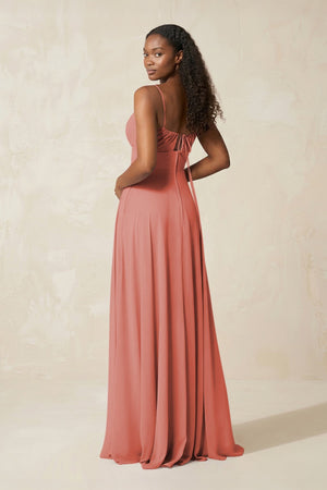 A - Line Ruched Chiffon Spaghetti Strap Bridesmaid Dress in Mulberry - KissProm Bridesmaid Dresses