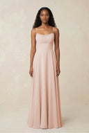 A - Line Ruched Chiffon Spaghetti Strap Bridesmaid Dress in Pale Blush - KissProm Bridesmaid Dresses