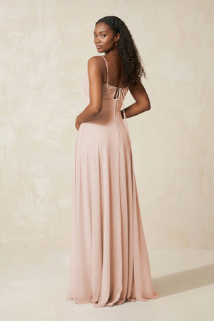 A - Line Ruched Chiffon Spaghetti Strap Bridesmaid Dress in Pale Blush - KissProm Bridesmaid Dresses