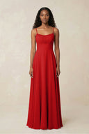 A - Line Ruched Chiffon Spaghetti Strap Bridesmaid Dress in Ruby Red - KissProm Bridesmaid Dresses