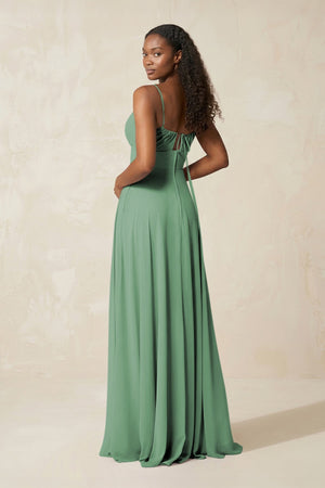A - Line Ruched Chiffon Spaghetti Strap Bridesmaid Dress in Sea Glass - KissProm Bridesmaid Dresses