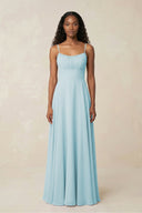 A - Line Ruched Chiffon Spaghetti Strap Bridesmaid Dress in Sky Blue - KissProm Bridesmaid Dresses