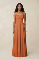 A - Line Ruched Chiffon Spaghetti Strap Bridesmaid Dress in Terracotta - KissProm Bridesmaid Dresses