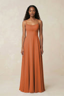 A - Line Ruched Chiffon Spaghetti Strap Bridesmaid Dress in Terracotta - KissProm Bridesmaid Dresses