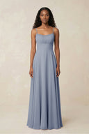 A - Line Ruched Chiffon Spaghetti Strap Bridesmaid Dress in Twilight - KissProm Bridesmaid Dresses