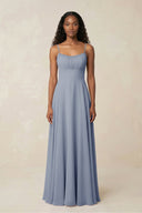 A - Line Ruched Chiffon Spaghetti Strap Bridesmaid Dress in Twilight - KissProm Bridesmaid Dresses