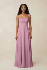 A - Line Ruched Chiffon Spaghetti Strap Bridesmaid Dress in Vintage Mauve - KissProm Bridesmaid Dresses