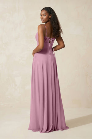 A - Line Ruched Chiffon Spaghetti Strap Bridesmaid Dress in Vintage Mauve - KissProm Bridesmaid Dresses