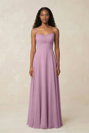 A - Line Ruched Chiffon Spaghetti Strap Bridesmaid Dress in Wisteria - KissProm Bridesmaid Dresses