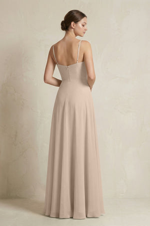 A - Line Ruffled Spaghetti Strap Chiffon Bridesmaid Dress in Almond - KissProm Bridesmaid Dresses
