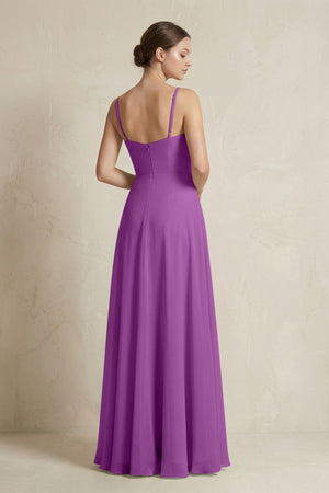 A - Line Ruffled Spaghetti Strap Chiffon Bridesmaid Dress in Amethyst - KissProm Bridesmaid Dresses