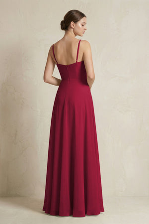 A - Line Ruffled Spaghetti Strap Chiffon Bridesmaid Dress in Berry - KissProm Bridesmaid Dresses