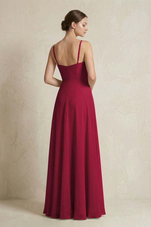 A - Line Ruffled Spaghetti Strap Chiffon Bridesmaid Dress in Berry - KissProm Bridesmaid Dresses