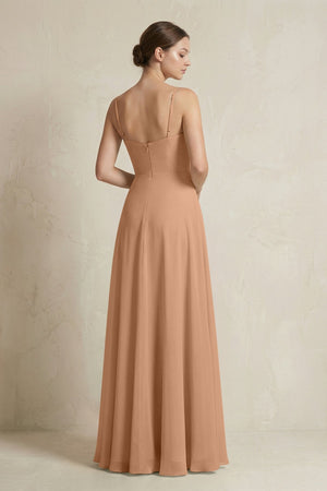 A - Line Ruffled Spaghetti Strap Chiffon Bridesmaid Dress in Bronzer - KissProm Bridesmaid Dresses