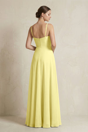 A - Line Ruffled Spaghetti Strap Chiffon Bridesmaid Dress in Buttercup - KissProm Bridesmaid Dresses