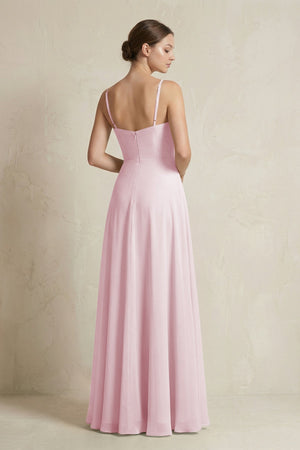 A - Line Ruffled Spaghetti Strap Chiffon Bridesmaid Dress in Candy Pink - KissProm Bridesmaid Dresses