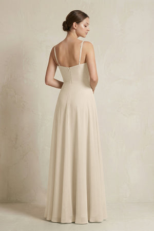 A - Line Ruffled Spaghetti Strap Chiffon Bridesmaid Dress in Champagne - KissProm Bridesmaid Dresses