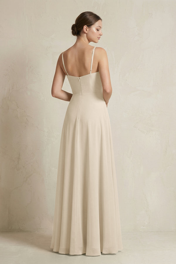 A - Line Ruffled Spaghetti Strap Chiffon Bridesmaid Dress in Champagne - KissProm Bridesmaid Dresses